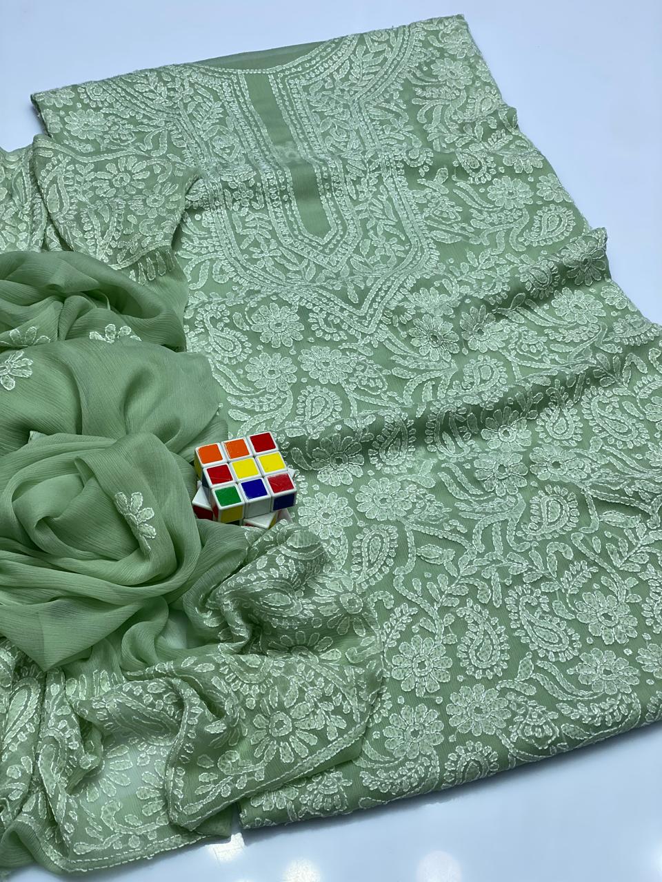 Noor-e-Chikankari" – Hand Embroidered Bamber Chiffon 2PC